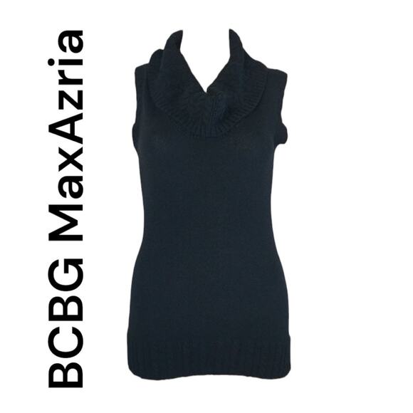 BCBG MaxAzria womens small cowl neck sweater tank black new braided knit turtle - Picture 1 of 12